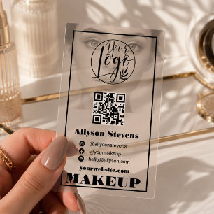 Modern Clear Makeup Artist Photo QR Code Logo Business Cards