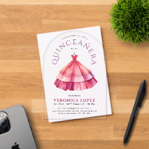 Modern Clear Pink Quince Princess Dress Watercolor Acrylic Invitations