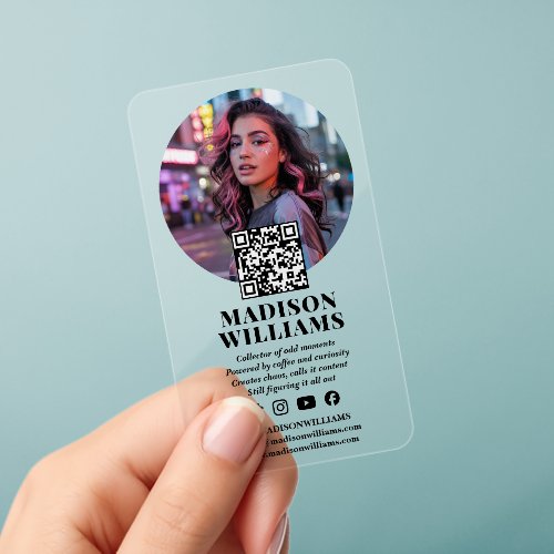 Modern Clear Plastic Photo QR Code Content Creator Business Cards