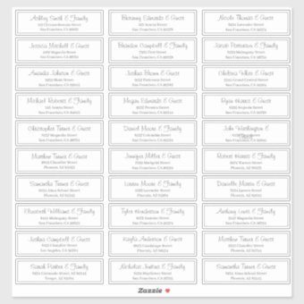 Modern Clear Wedding Guest Names Address Sticker | Zazzle