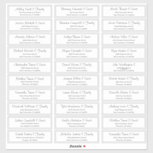 Modern Clear Wedding Guest Names Address Sticker | Zazzle