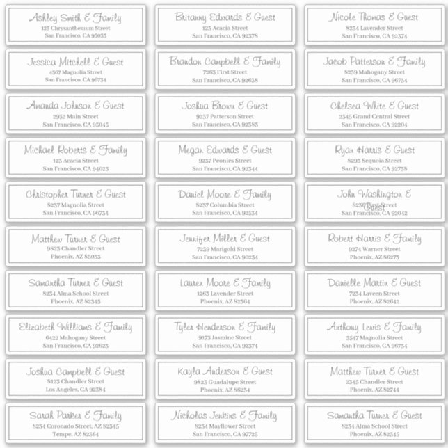 Modern Clear Wedding Guest Names Address Sticker (Front)