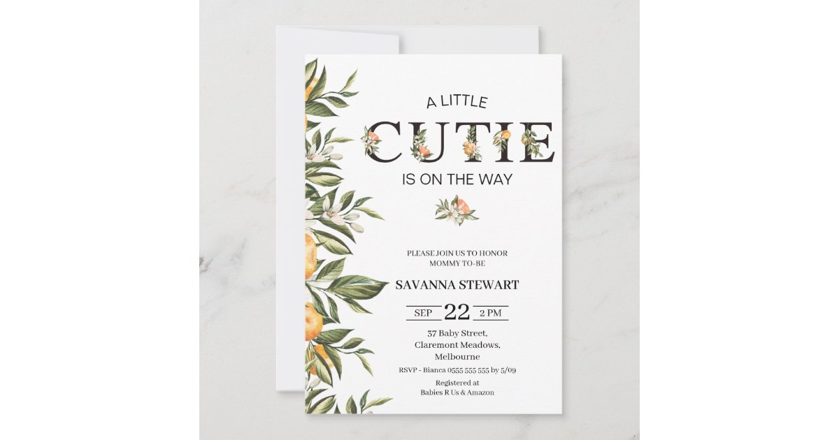 Modern Clementine Cutie Baby Shower Invitation Zazzle