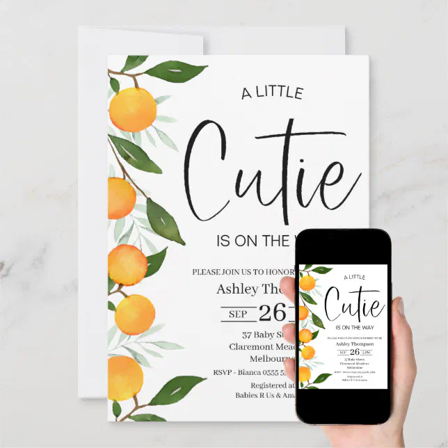 Modern Clementine Little Cutie Baby Shower Invitation Zazzle