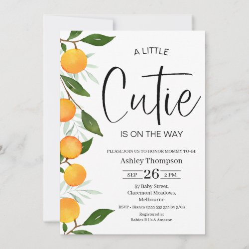 Modern Clementine Little Cutie Baby Shower Invitation