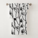 Modern Climbing Vine Black White Grey Painterly Bath Towel Set