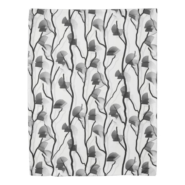 Modern Climbing Vine Black White Painterly Duvet Cover (Front)