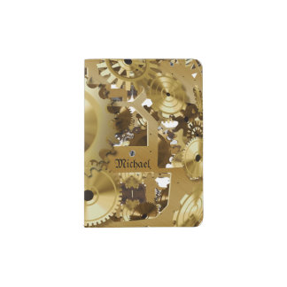 Modern Clock Engine Monogram Passport Holder