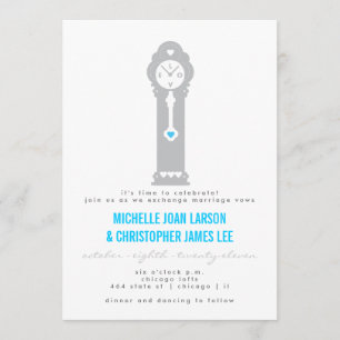 Modern Clock with Hearts Wedding Invitation