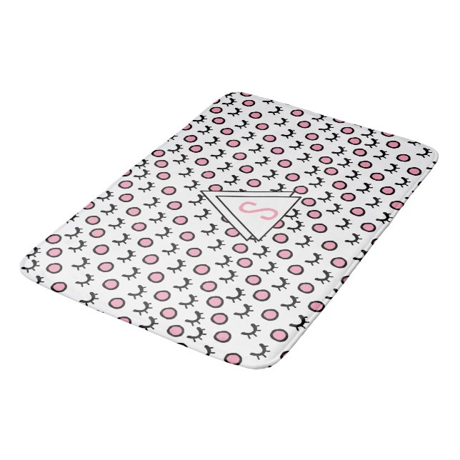 Modern Closed Eyes Dot Geometric Triangle Monogram Bath Mat (Angled)