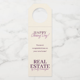Modern Closing Day Plum Real Estate Agent Bottle Hanger Tag