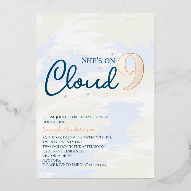 Modern Cloud Nine Bridal Shower Rose Gold Foil Invitation (Front)