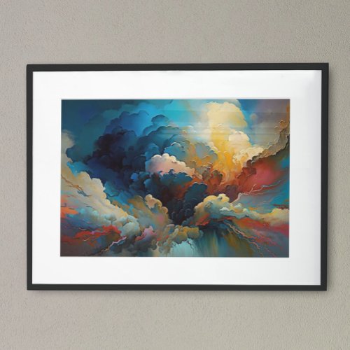 Modern Clouds Abstract art Red Blue Bold Colors Poster