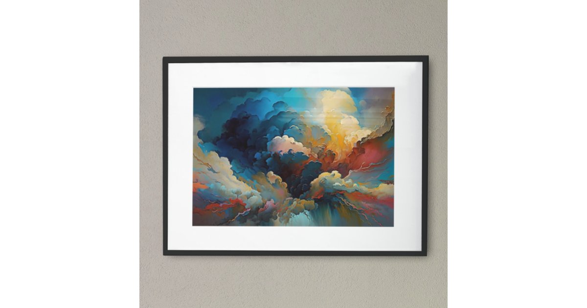 Modern Clouds Abstract art Red Blue Bold Colors Poster | Zazzle