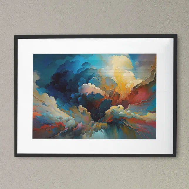 Modern Clouds Abstract art Red Blue Bold Colors Poster | Zazzle