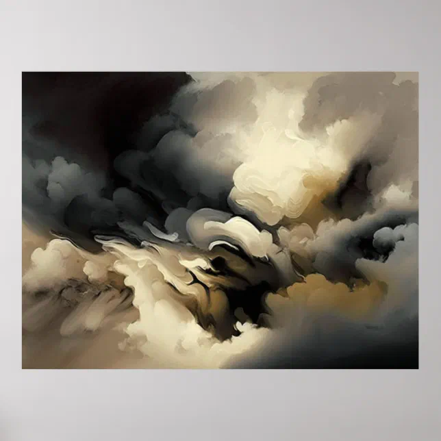 Modern Clouds Abstract Black White Grey Poster | Zazzle