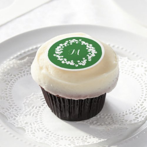 Modern Clover Leaves Wreath St Patricks Monogram   Edible Frosting Rounds