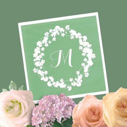 Modern Clover Leaves Wreath St Patricks Monogram Napkins