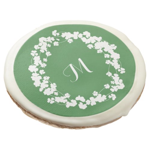 Modern Clover Leaves Wreath St Patricks Monogram  Sugar Cookie