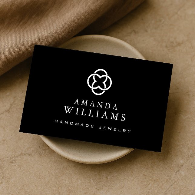 Modern Clover Logo Luxury Boutique Black Business Card (Creator Uploaded)