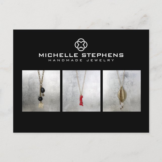 Modern Clover Logo Luxury Boutique Black Photo Postcard (Front)