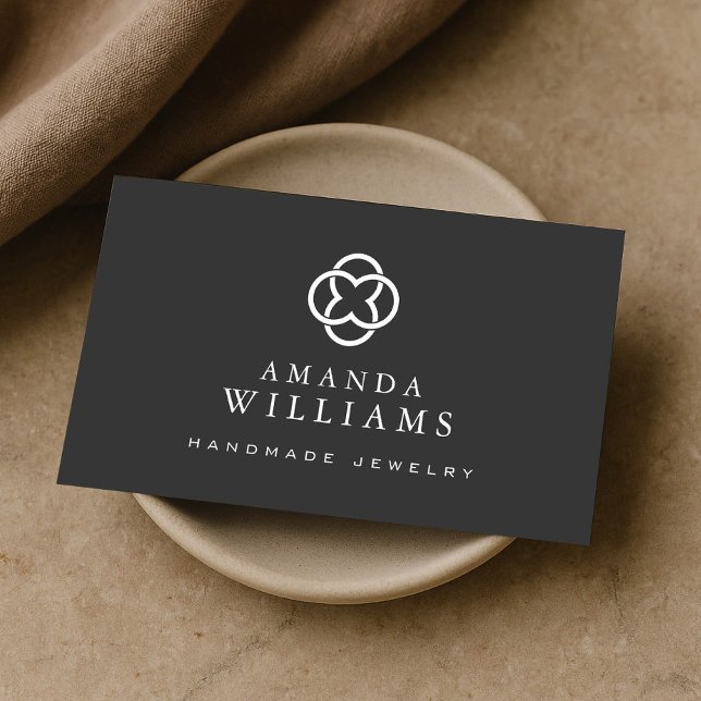 Modern Clover Logo Luxury Boutique Dark Gray Business Card (Creator Uploaded)