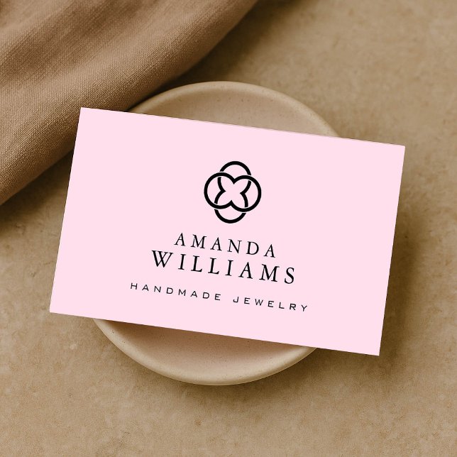 Modern Clover Logo Luxury Boutique Pink Business Card (Creator Uploaded)