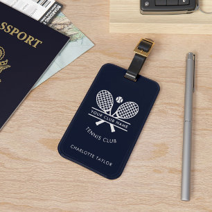 Modern Club Name Tennis Icons Navy Blue Custom Luggage Tag
