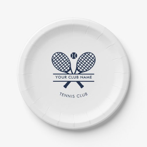 Modern Club Name Tennis Icons Navy Blue Logo Paper Plates