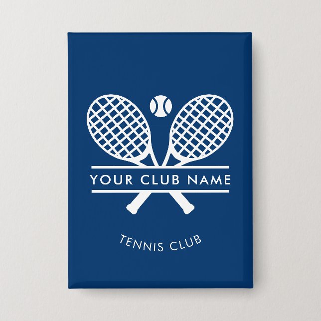 Modern Club Name Tennis Team Blue Custom Button (Front)