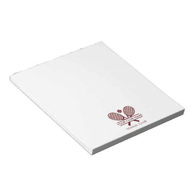 Modern Club Name Tennis Team Burgundy Logo Notepad (Angled)