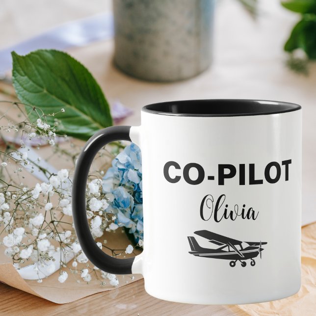 Modern CO-PILOT Text & Airplane, Personalized Gift Mug (Creator Uploaded)