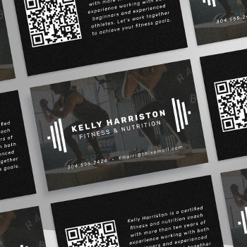 Modern Coach Fitness Trainer Photo Qr Code Business Card by LeaDelaverisDesign at Zazzle