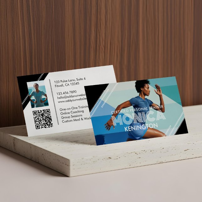 Modern Coach Personal Trainer Fitness Photos Gym Business Card (Modern Trendy Fitness Personal Trainer Photo Business Card)