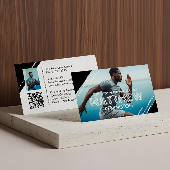 Modern Coach Personal Trainer Fitness Photos Gym Business Card (Modern Trendy Fitness Personal Trainer Photo Business Card)