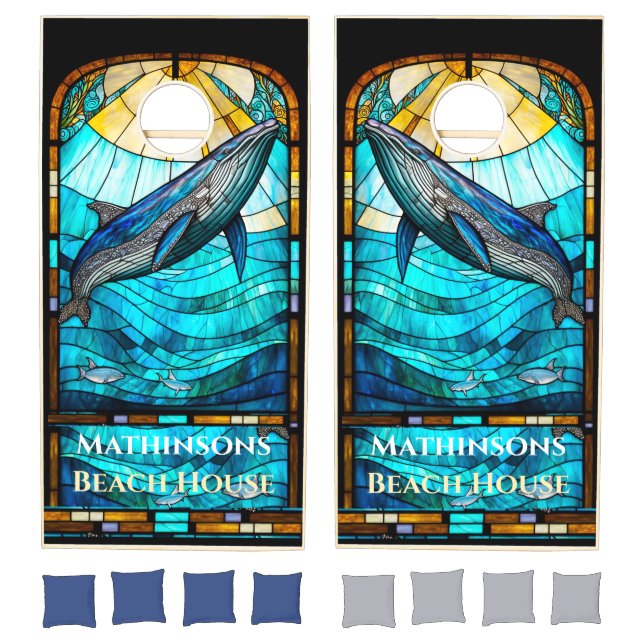 Modern Coastal Beach House Whale in the ocean Cornhole Set (Set)