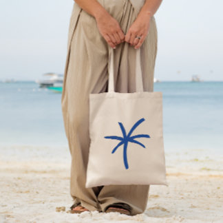 Modern Coastal Blue Painted Palm Tree Tote Bag