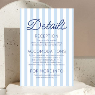 Modern Coastal Blue Stripes Wedding Details Enclosure Card