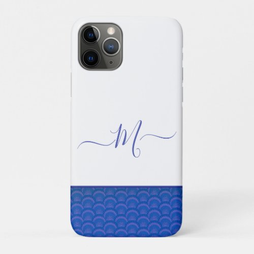 Modern Coastal Blue White Seashell Monogram   iPhone 11 Pro Case