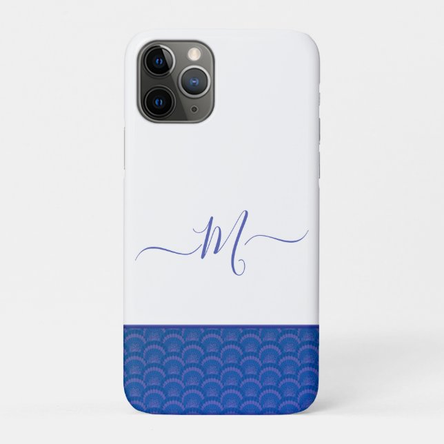 Modern Coastal Blue White Seashell Monogram   Case-Mate iPhone Case (Back)