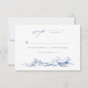 Modern Coastal Chic Blue QR Code Wedding RSVP Card