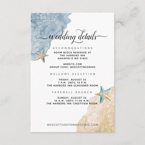 Modern Coastal Dusty Blue  Beach Wedding Details Enclosure Card