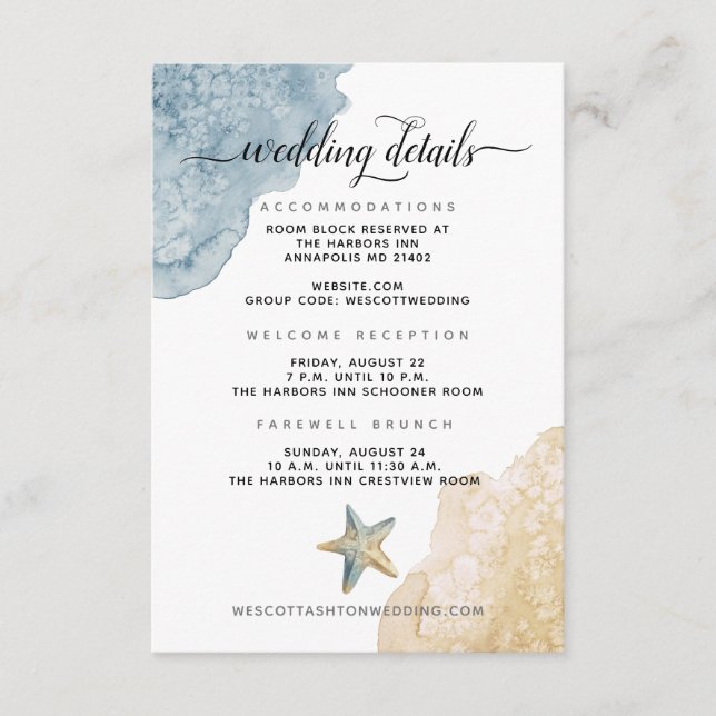 Modern Coastal Dusty Blue Beach Wedding Details Enclosure Card (Front)
