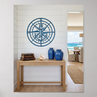Modern Coastal Entryway Nautical Compass Wall Deco Poster