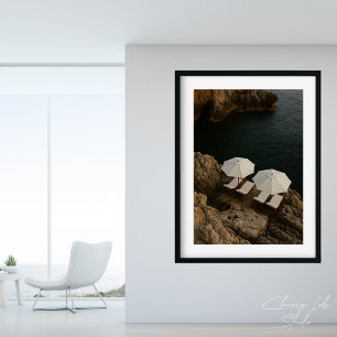 Modern Coastal Escape Minimalist White Chairs Poster