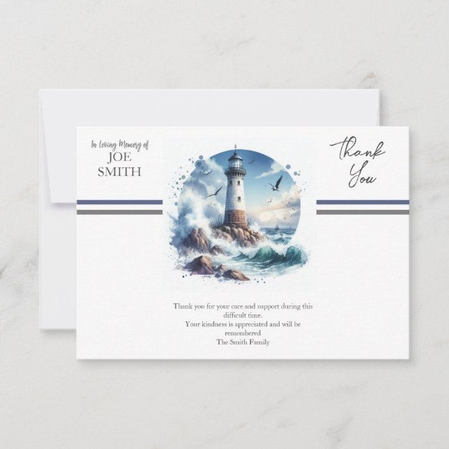 Modern Coastal Funeral  Thank You Card (Front)