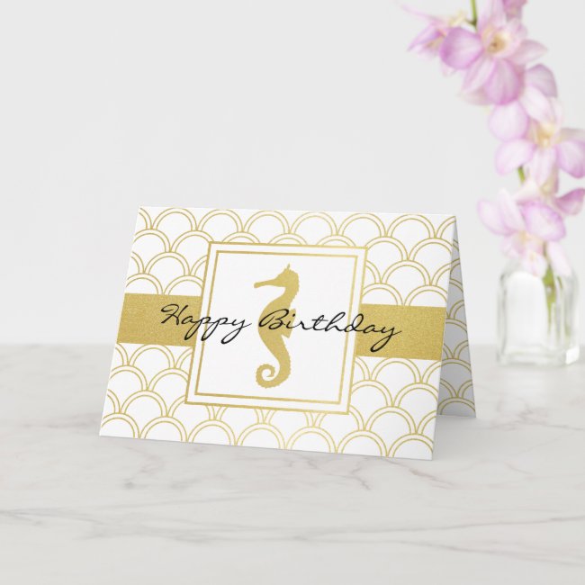 Modern Coastal Life Gold Glitter Seahorse Birthday