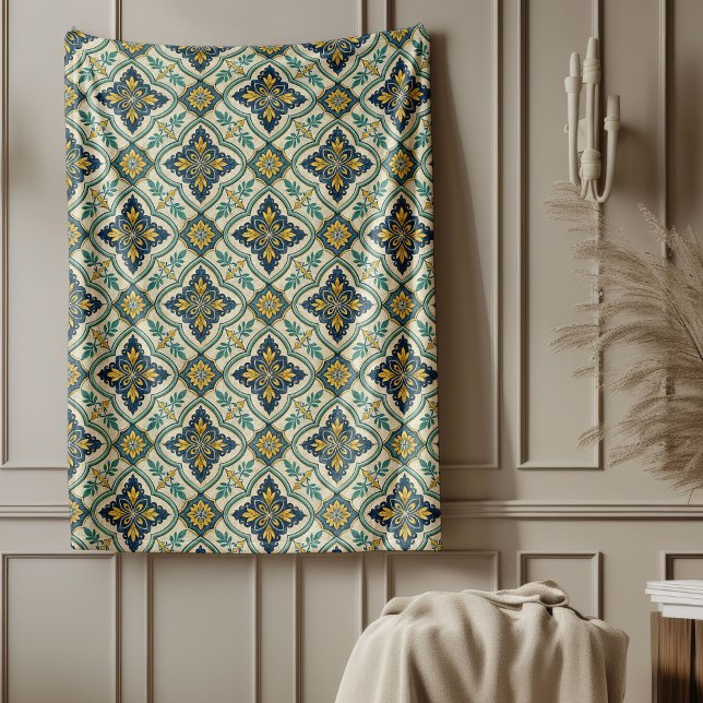Modern Coastal Mediterranean Tile-Inspired Design Fleece Blanket (Modern Coastal Mediterranean Tile-Inspired Design Fleece Blanket)