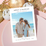 Modern Coastal Merry & Married Newlywed Photo Holiday Card<br><div class="desc">Celebrate your first Christmas as newlyweds with this romantic coastal holiday card. Featuring a photo of the happy couple on a sunny beach and clean, modern typography, this “Merry & Married” card is perfect for those who love seaside serenity. Ideal for sending warm wishes from your tropical honeymoon or beachside...</div>