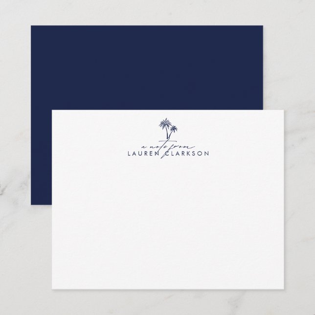 Modern Coastal Navy Palms Stationery Note Card (Front/Back)